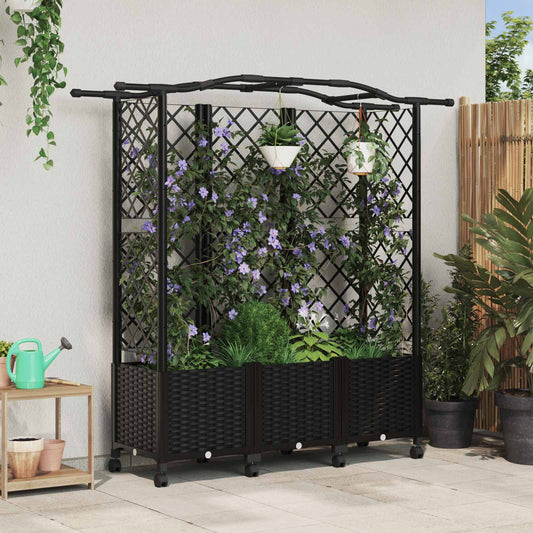 Raised Bed with Trellis and Roof Black 163 x 40 x 144 cm PP