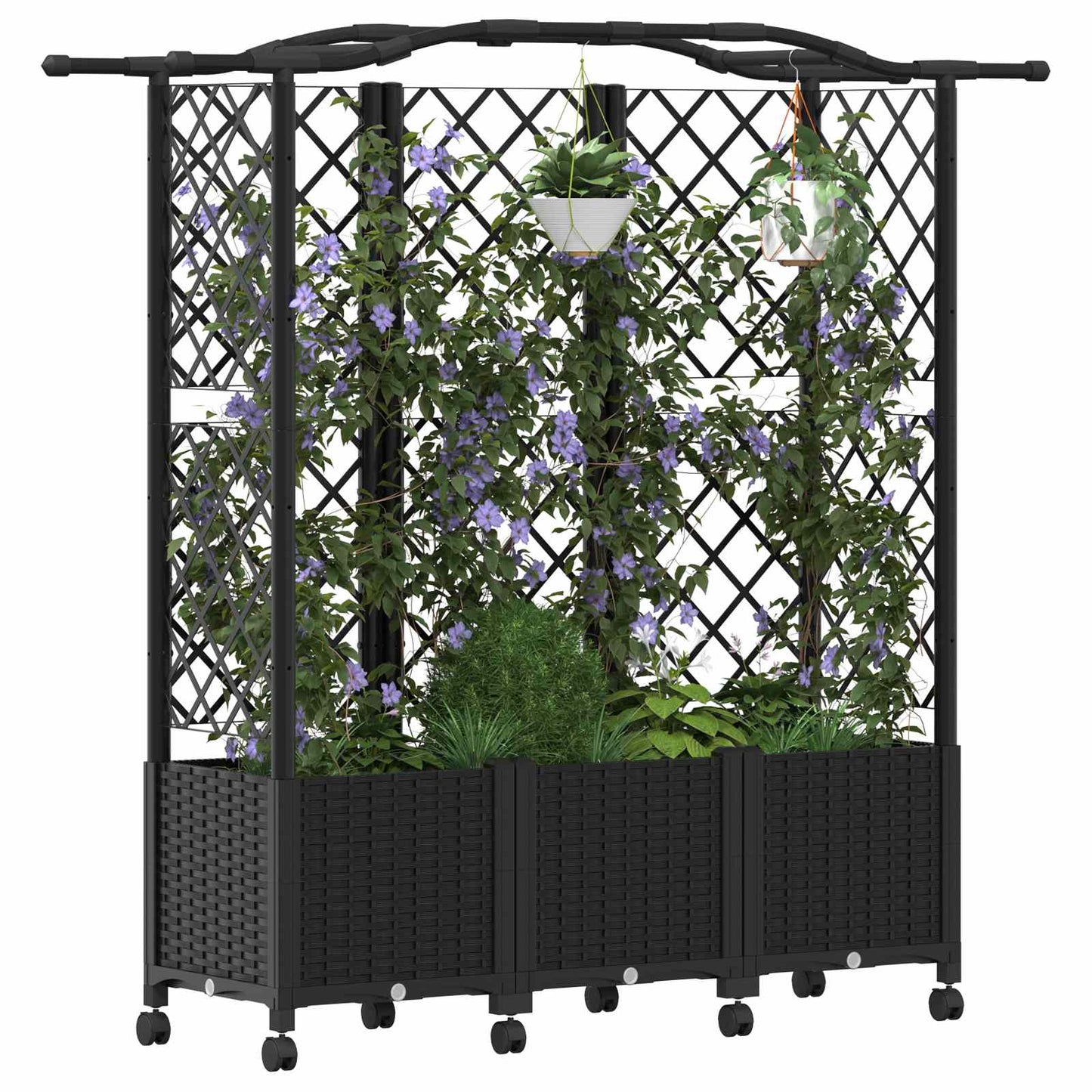 Raised Bed with Trellis and Roof Black 163 x 40 x 144 cm PP