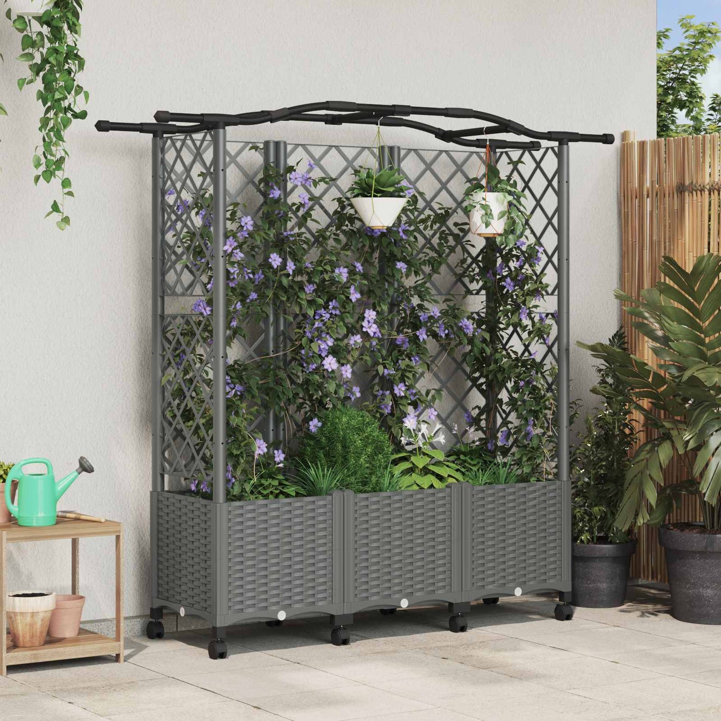 Raised Bed with Trellis and Roof Light Grey 163 x 40 x 144 cm