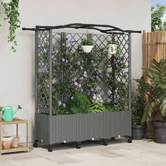 Raised Bed with Trellis and Roof Light Grey 163 x 40 x 144 cm