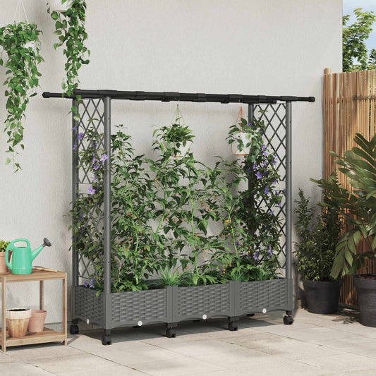 Raised Bed with Trellis and Roof Light Grey 164 x 40 x 127 cm