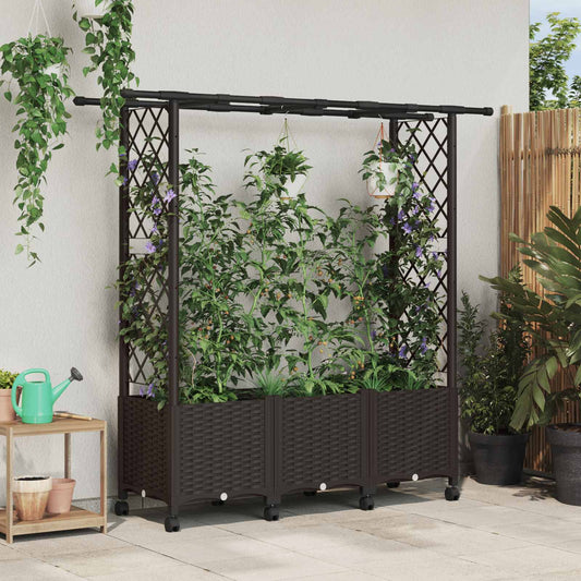 Raised Bed with Trellis and Roof Brown 162.5 x 40 x 142 cm PP