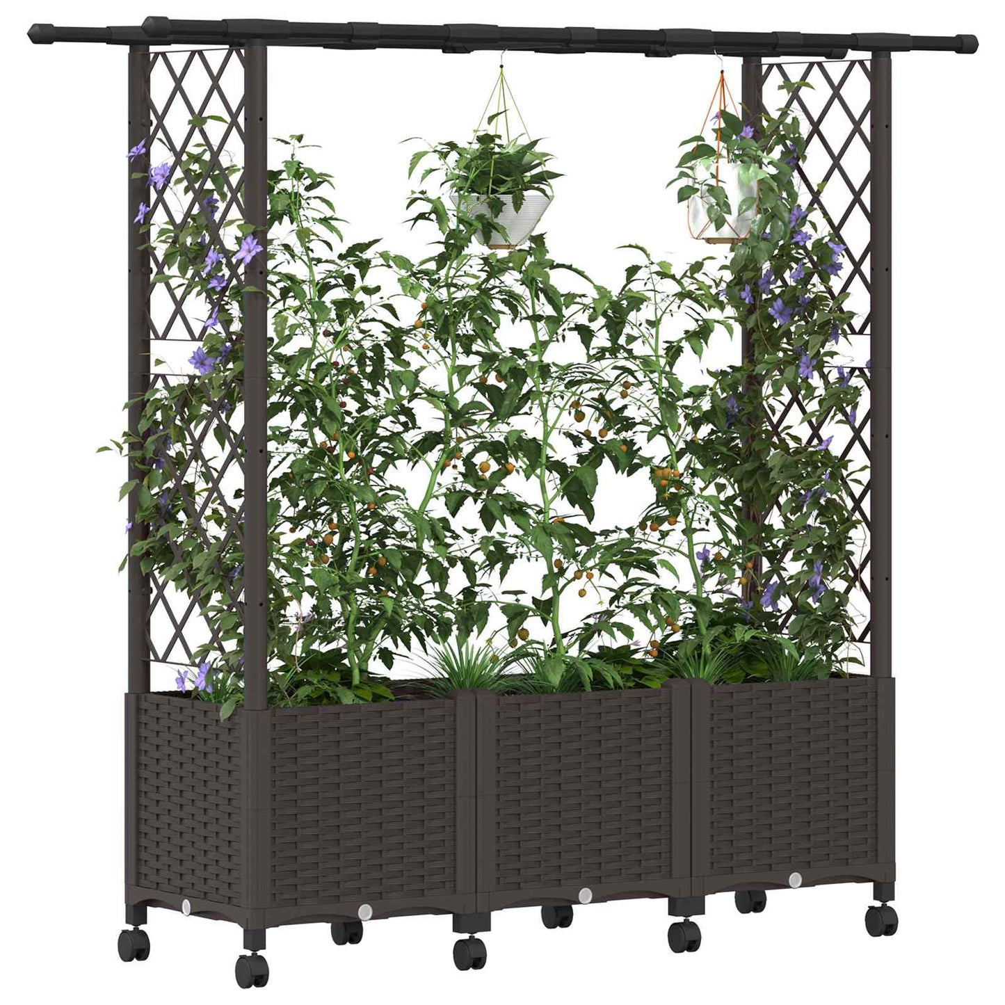 Raised Bed with Trellis and Roof Brown 162.5 x 40 x 142 cm PP