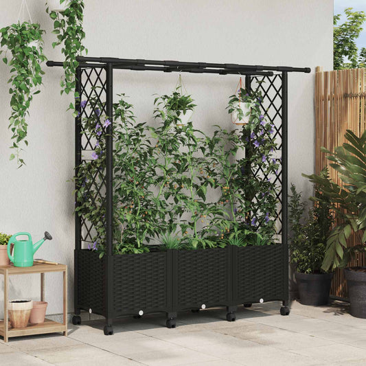 Raised Bed with Trellis and Roof Black 162.5 x 40 x 142 cm PP