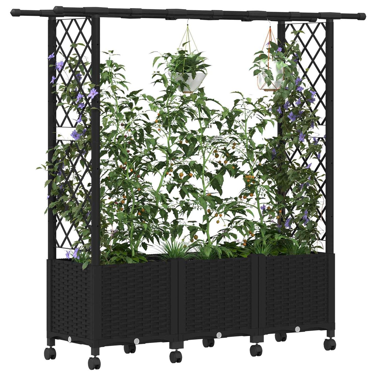 Raised Bed with Trellis and Roof Black 162.5 x 40 x 142 cm PP