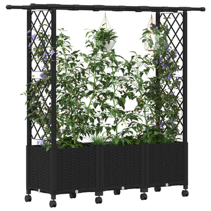 Raised Bed with Trellis and Roof Black 162.5 x 40 x 142 cm PP
