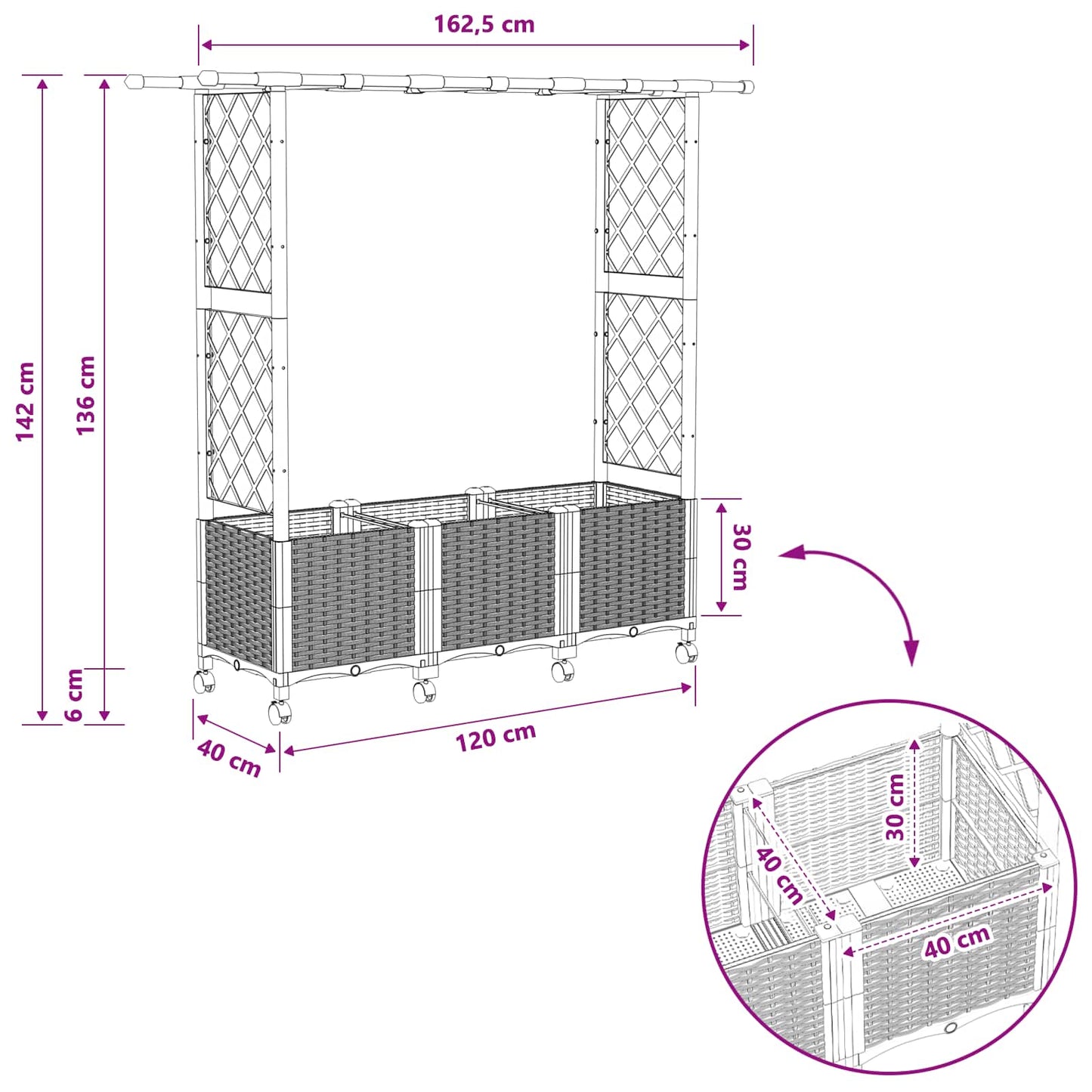 Raised Bed with Trellis and Roof Black 162.5 x 40 x 142 cm PP