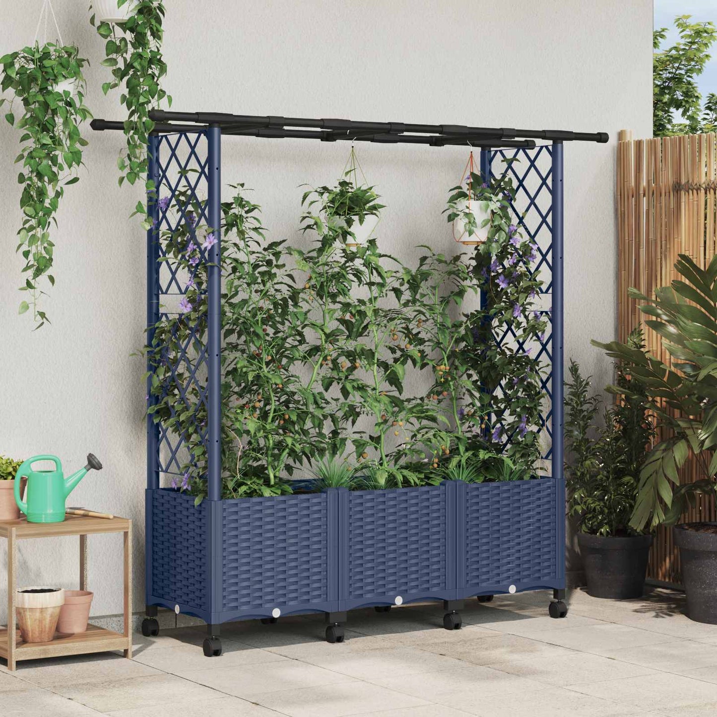 Raised Bed with Trellis and Roof Grey 162.5 x 40 x 142 cm PP