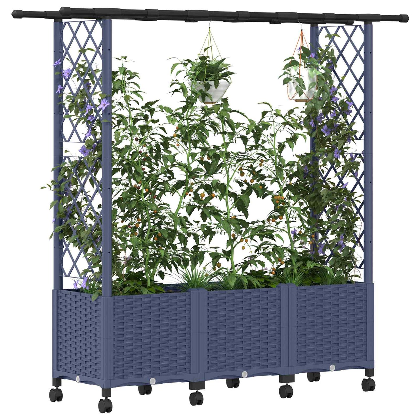 Raised Bed with Trellis and Roof Grey 162.5 x 40 x 142 cm PP