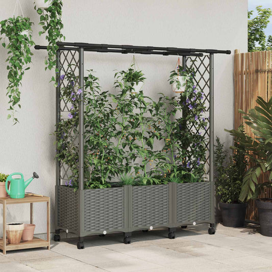 Raised Bed with Trellis and Roof Light Grey 162.5 x 40 x 142 cm