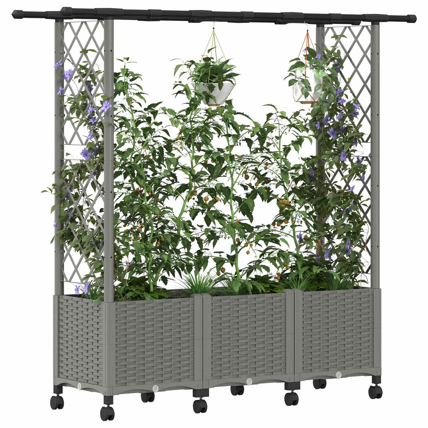 Raised Bed with Trellis and Roof Light Grey 162.5 x 40 x 142 cm