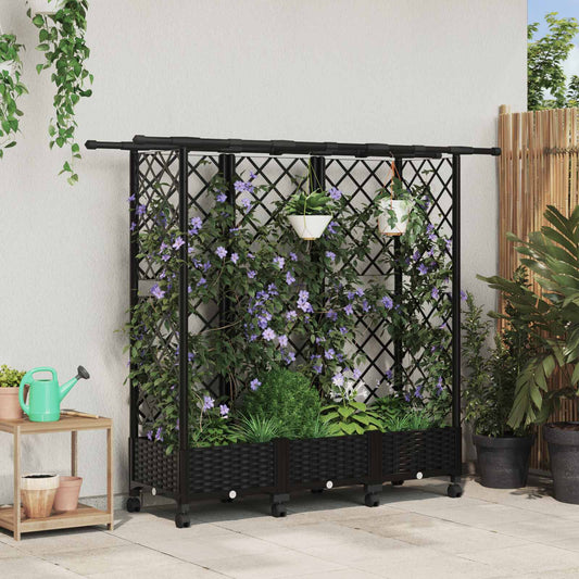 Raised Bed with Trellis and Roof Black 164 x 40 x 127 cm PP