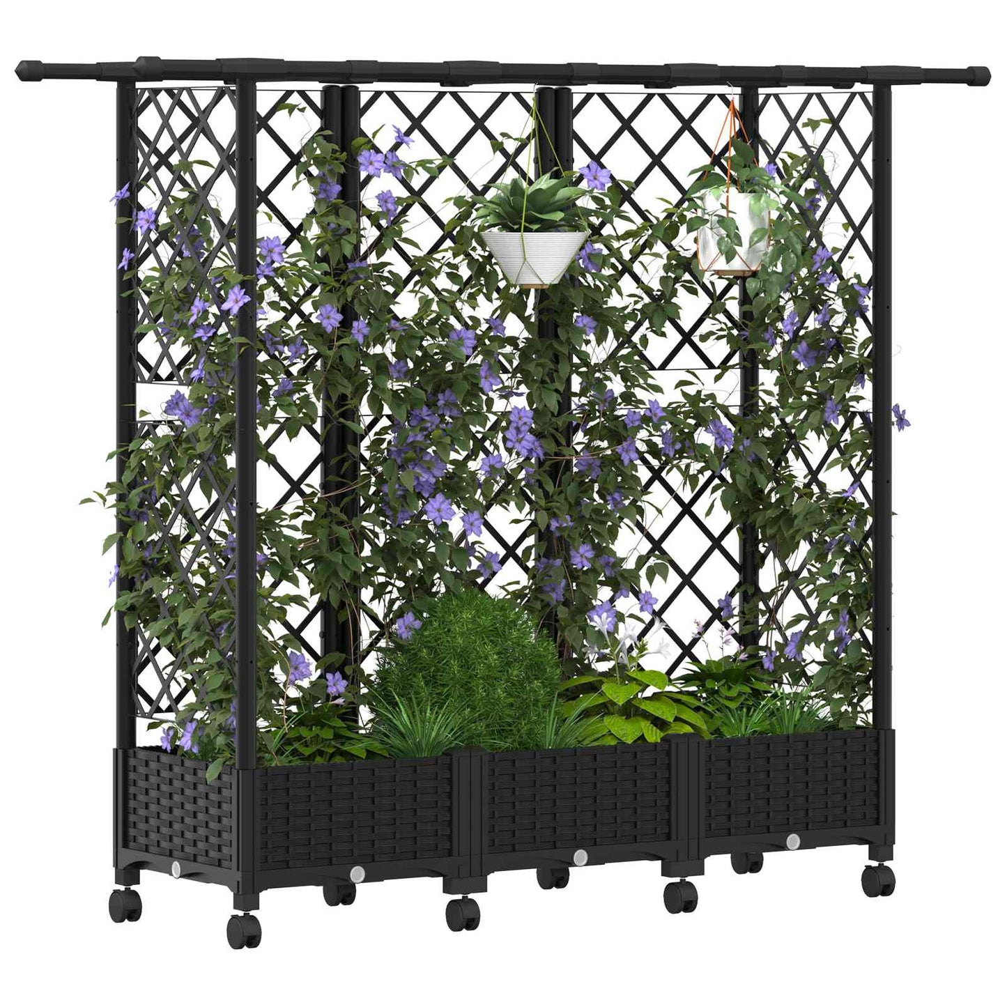 Raised Bed with Trellis and Roof Black 164 x 40 x 127 cm PP
