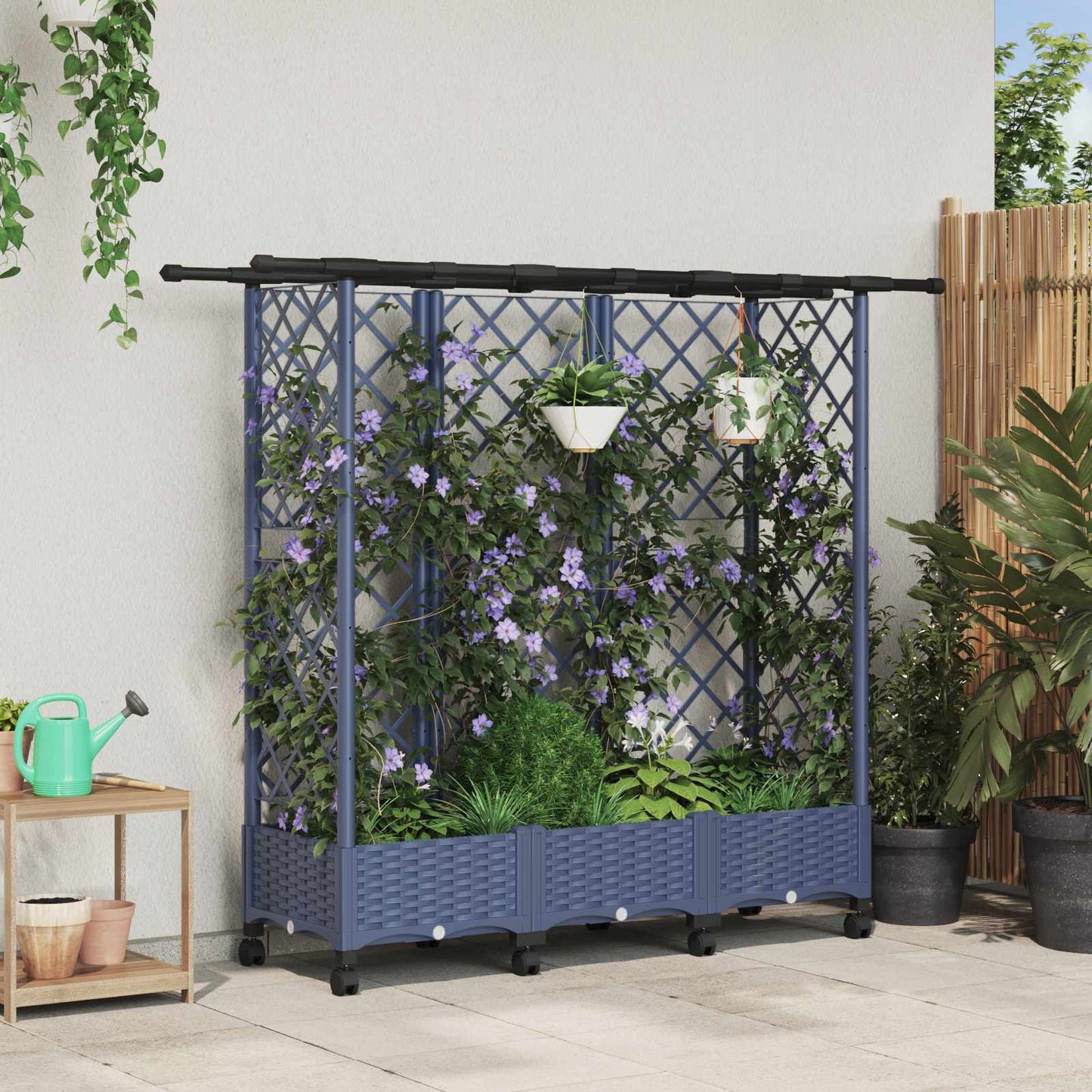 Raised Bed with Trellis and Roof Grey 164 x 40 x 127 cm PP