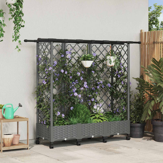 Raised Bed with Trellis and Roof Light Grey 164 x 40 x 127 cm
