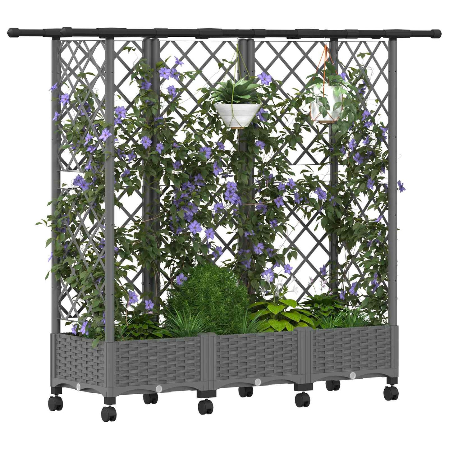 Raised Bed with Trellis and Roof Light Grey 164 x 40 x 127 cm
