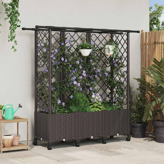 Raised Bed with Trellis and Roof Brown 163.5 x 40 x 142 cm PP