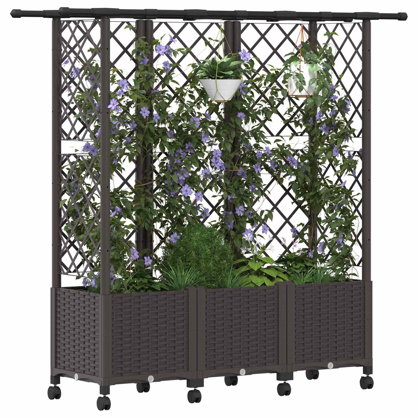 Raised Bed with Trellis and Roof Brown 163.5 x 40 x 142 cm PP