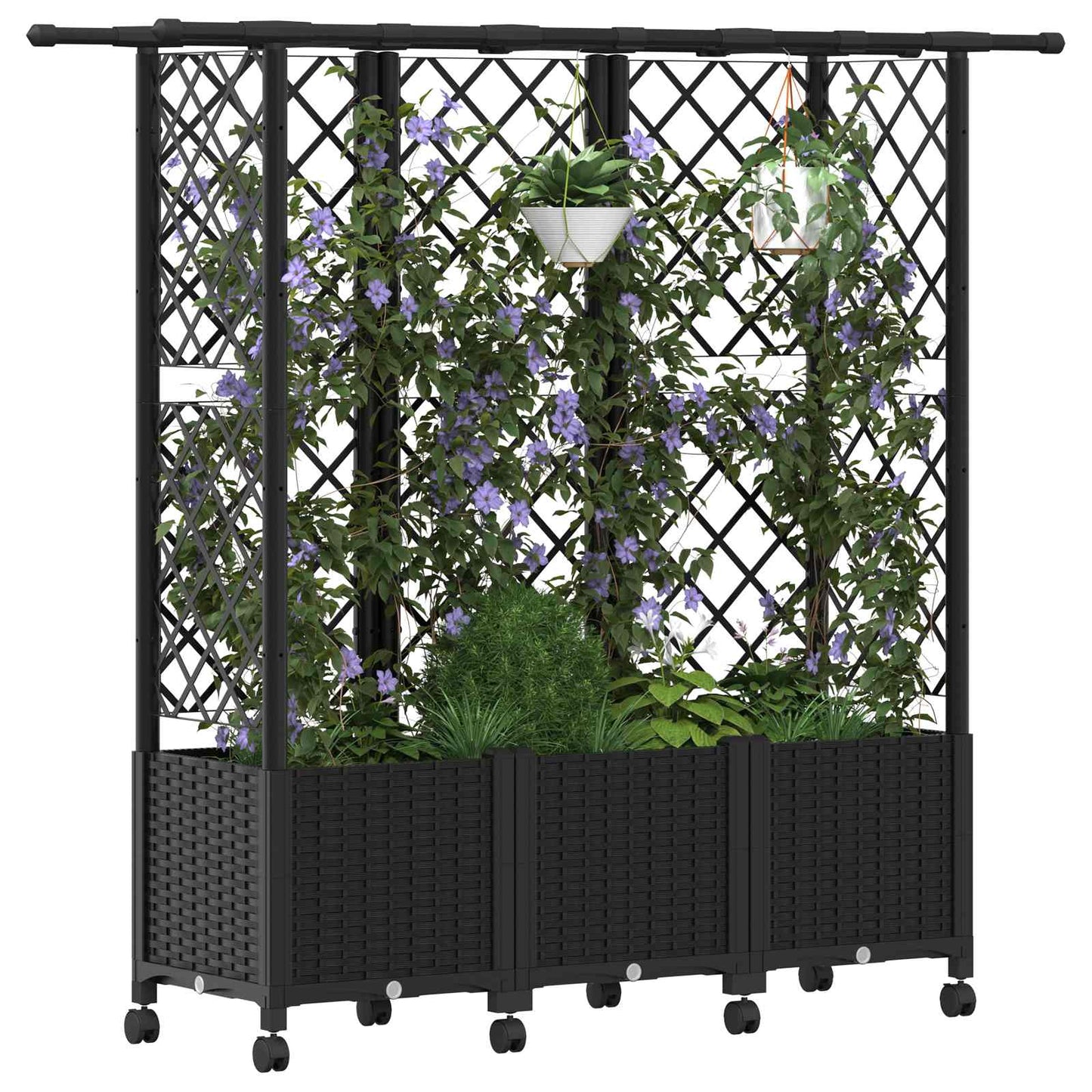 Raised Bed with Trellis and Roof Black 163.5 x 40 x 142 cm PP