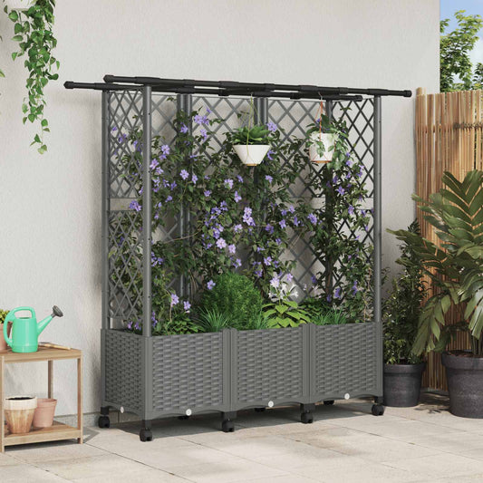 Raised Bed with Trellis and Roof Light Grey 163.5 x 40 x 142 cm