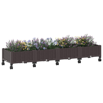 Garden Planter with Wheels Brown 160 x 40 x 29 cm PP