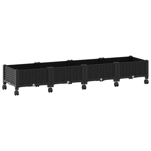 Garden Planter with Wheels Black 160 x 40 x 29 cm PP