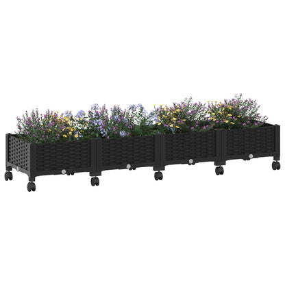 Garden Planter with Wheels Black 160 x 40 x 29 cm PP