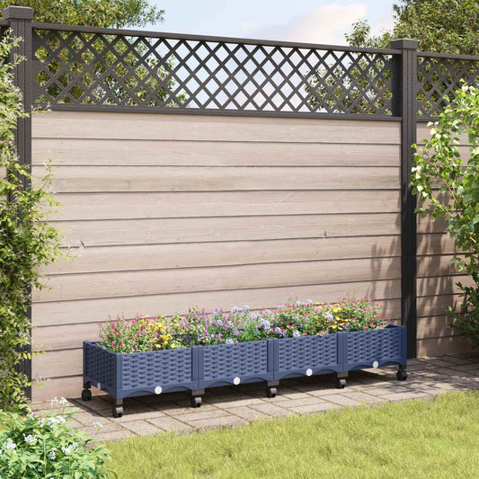 Garden Planter with Wheels Blue Grey 160 x 40 x 33 cm PP