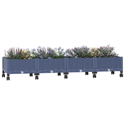 Garden Planter with Wheels Blue Grey 160 x 40 x 33 cm PP