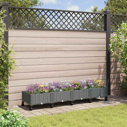 Garden Planter with Wheels Light Grey 160 x 40 x 33 cm PP