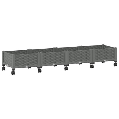 Garden Planter with Wheels Light Grey 160 x 40 x 33 cm PP