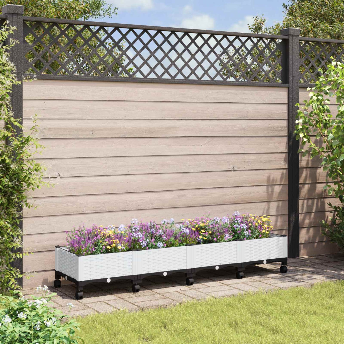 Garden Planter with Wheels White 160 x 40 x 33 cm PP