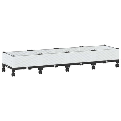 Garden Planter with Wheels White 160 x 40 x 33 cm PP