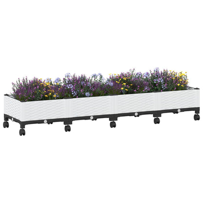 Garden Planter with Wheels White 160 x 40 x 33 cm PP