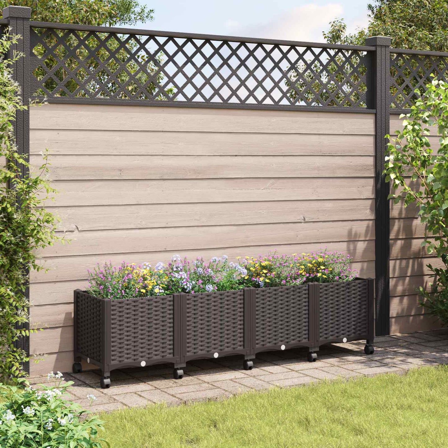 Garden Planter with Wheels Brown 160 x 40 x 44 cm PP