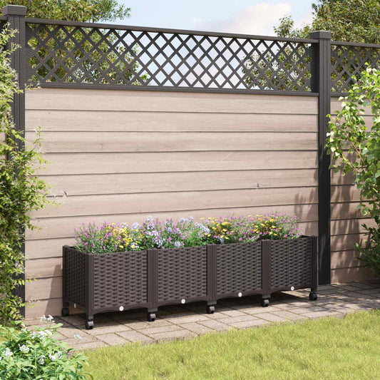 Garden Planter with Wheels Brown 160 x 40 x 44 cm PP