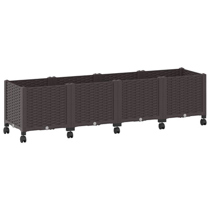 Garden Planter with Wheels Brown 160 x 40 x 44 cm PP