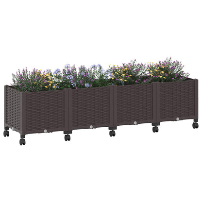 Garden Planter with Wheels Brown 160 x 40 x 44 cm PP