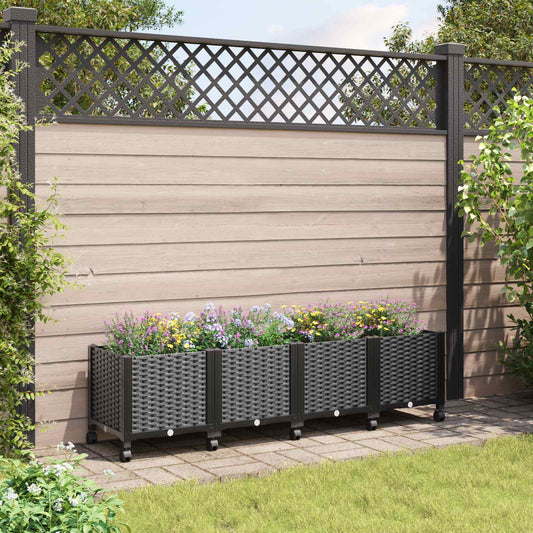 Garden Planter with Wheels Black 160 x 40 x 44 cm PP