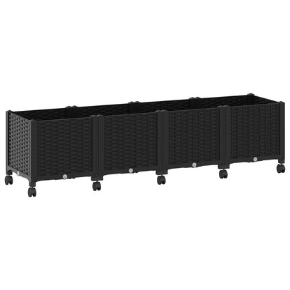 Garden Planter with Wheels Black 160 x 40 x 44 cm PP