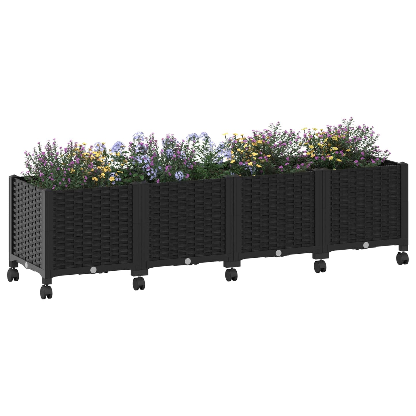 Garden Planter with Wheels Black 160 x 40 x 44 cm PP
