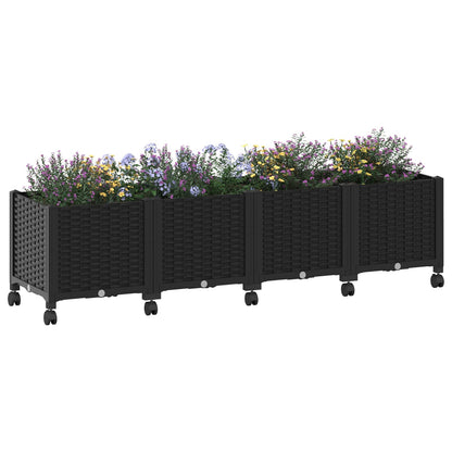 Garden Planter with Wheels Black 160 x 40 x 44 cm PP