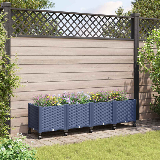 Garden Planter with Wheels Blue Grey 160 x 40 x 48 cm PP