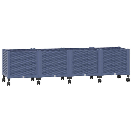 Garden Planter with Wheels Blue Grey 160 x 40 x 48 cm PP