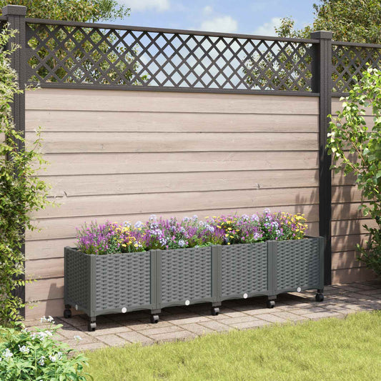 Garden Planter with Wheels Light Grey 160 x 40 x 48 cm PP