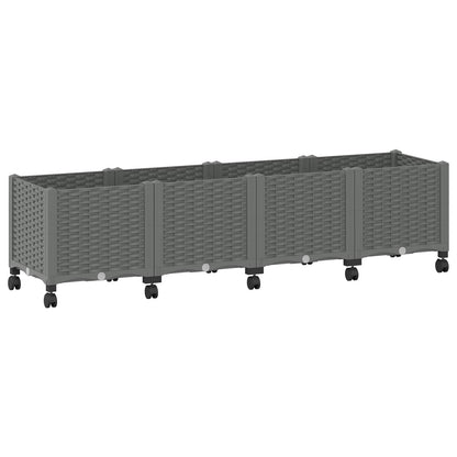 Garden Planter with Wheels Light Grey 160 x 40 x 48 cm PP