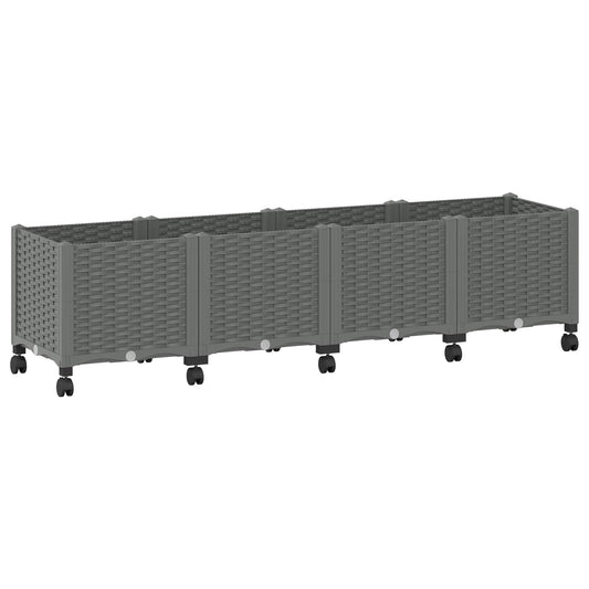 Garden Planter with Wheels Light Grey 160 x 40 x 48 cm PP