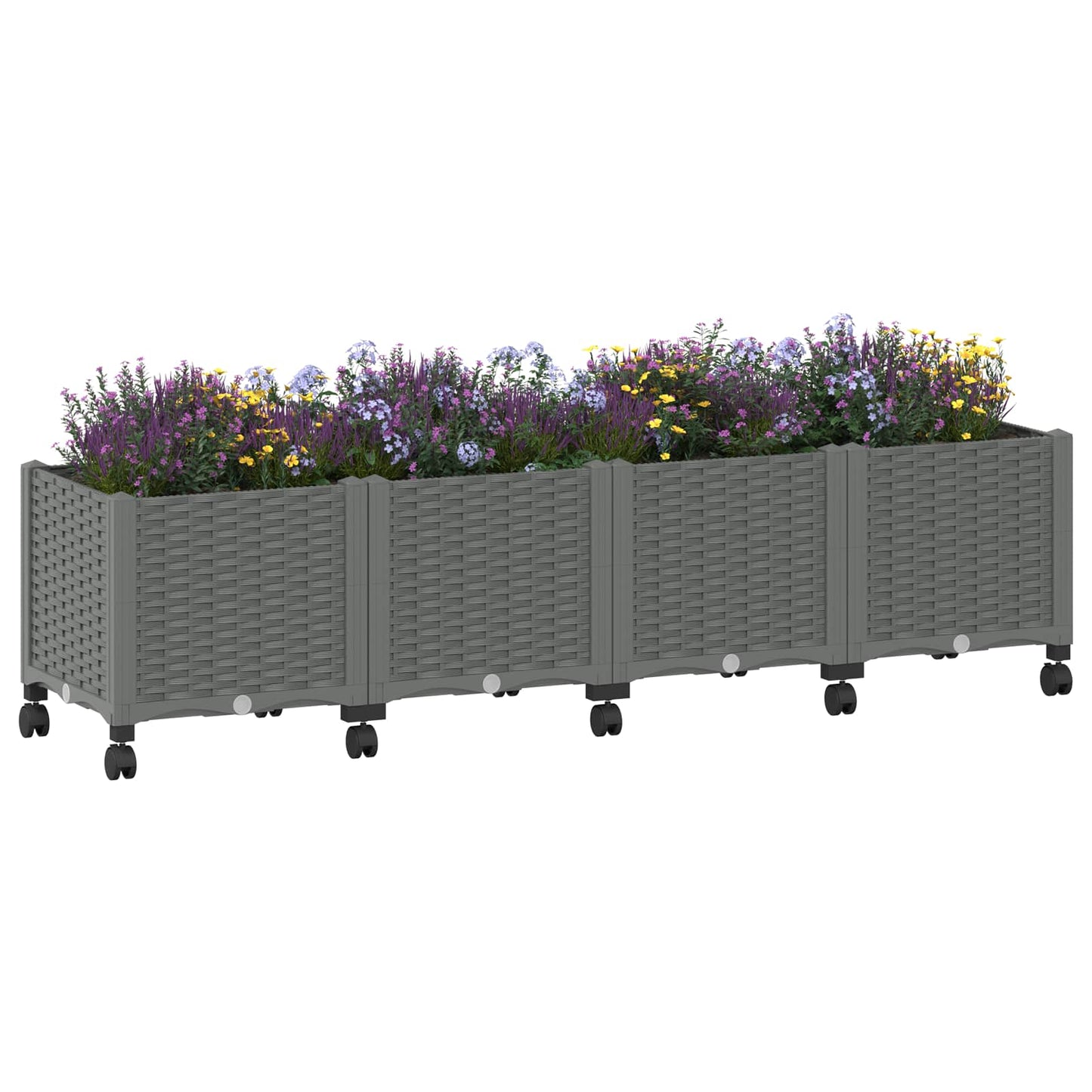 Garden Planter with Wheels Light Grey 160 x 40 x 48 cm PP