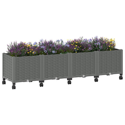 Garden Planter with Wheels Light Grey 160 x 40 x 48 cm PP