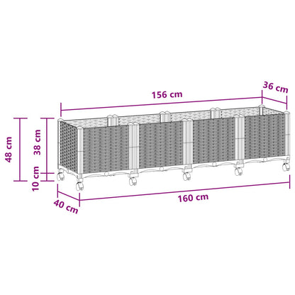 Garden Planter with Wheels Light Grey 160 x 40 x 48 cm PP